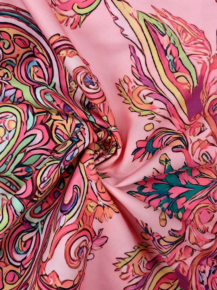 Olivia Bennet | Long Sleeves Loose Contrast Color Printed Mock Neck Midi Dresses