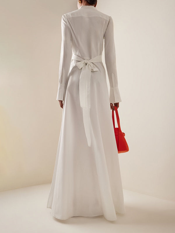 Olivia Bennet | A-Line Long Sleeves Buttoned Flower Print Round-Neck Maxi Dresses