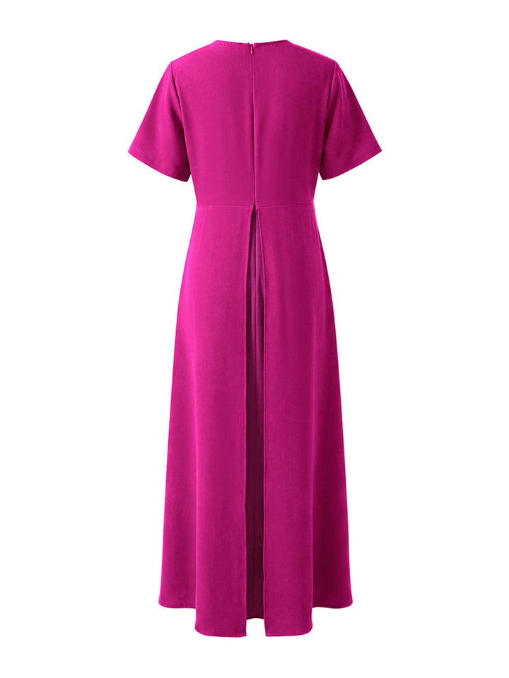 Olivia Bennet | A-Line High Waisted Pleated Solid Color Split-Joint Round-Neck Maxi Dresses