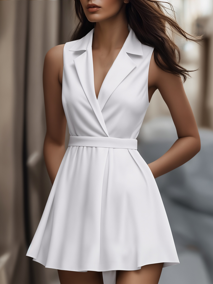 Olivia Bennet | White Pleated Mini Shirt Dress