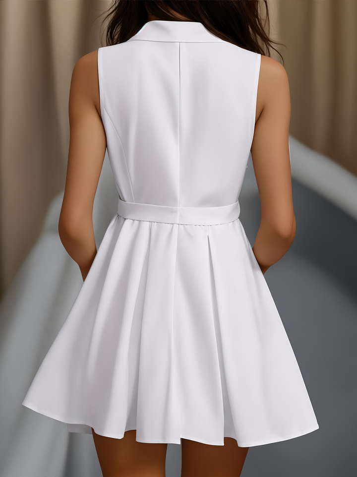 Olivia Bennet | White Pleated Mini Shirt Dress
