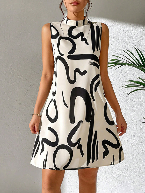 Olivia Bennet | A-line Sleeveless Contrast Color Printed Mini Dresses