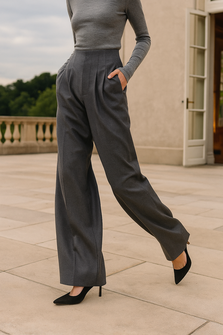 Olivia Bennet | Wide Leg Draped Pants for Women in Soft Fabric, Black