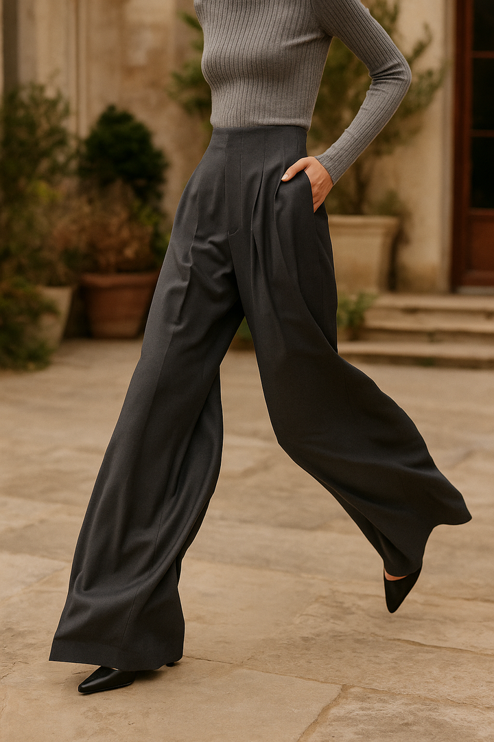 Olivia Bennet | Wide Leg Draped Pants for Women in Soft Fabric, Black