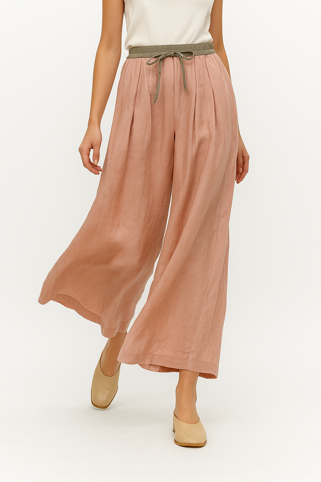 Olivia Bennet | Linen Trousers for Women in Natural Fit, Beige