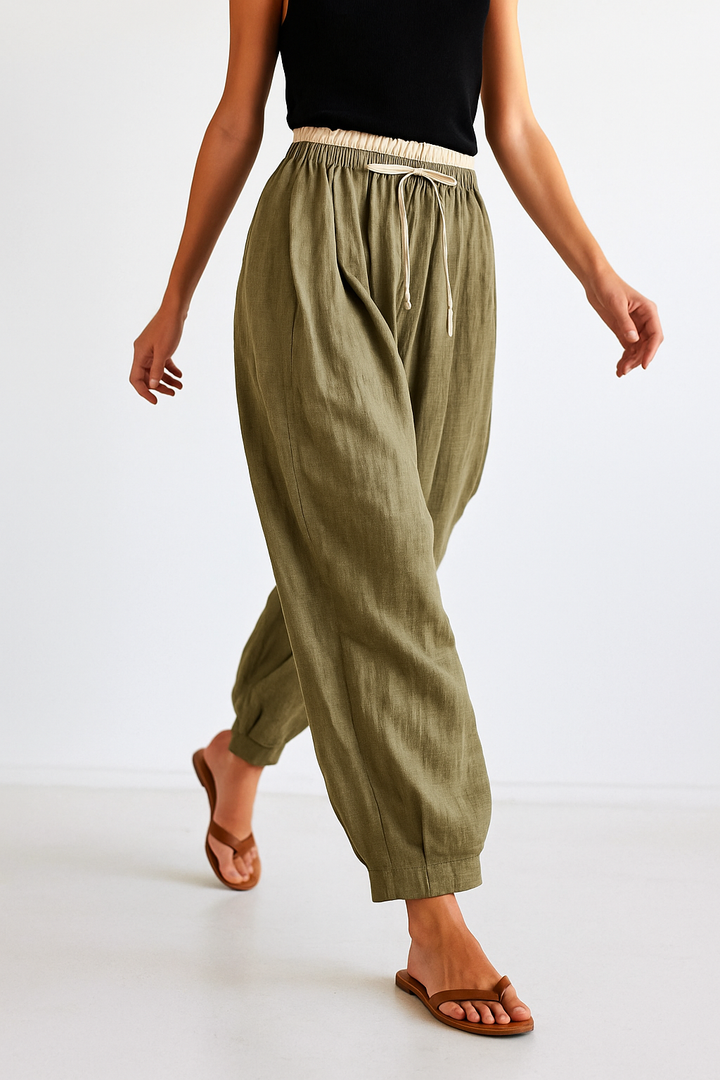 Olivia Bennet | Linen Trousers for Women in Natural Fit, Beige