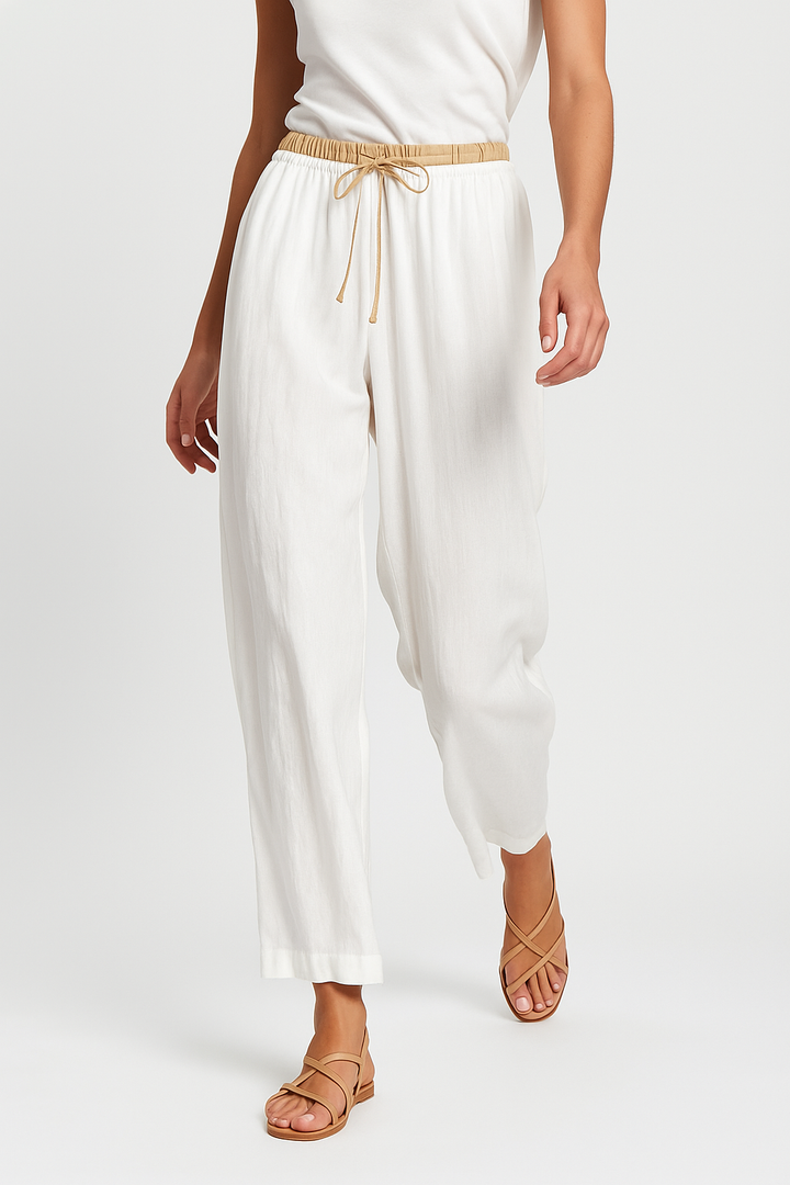 Olivia Bennet | Linen Trousers for Women in Natural Fit, Beige