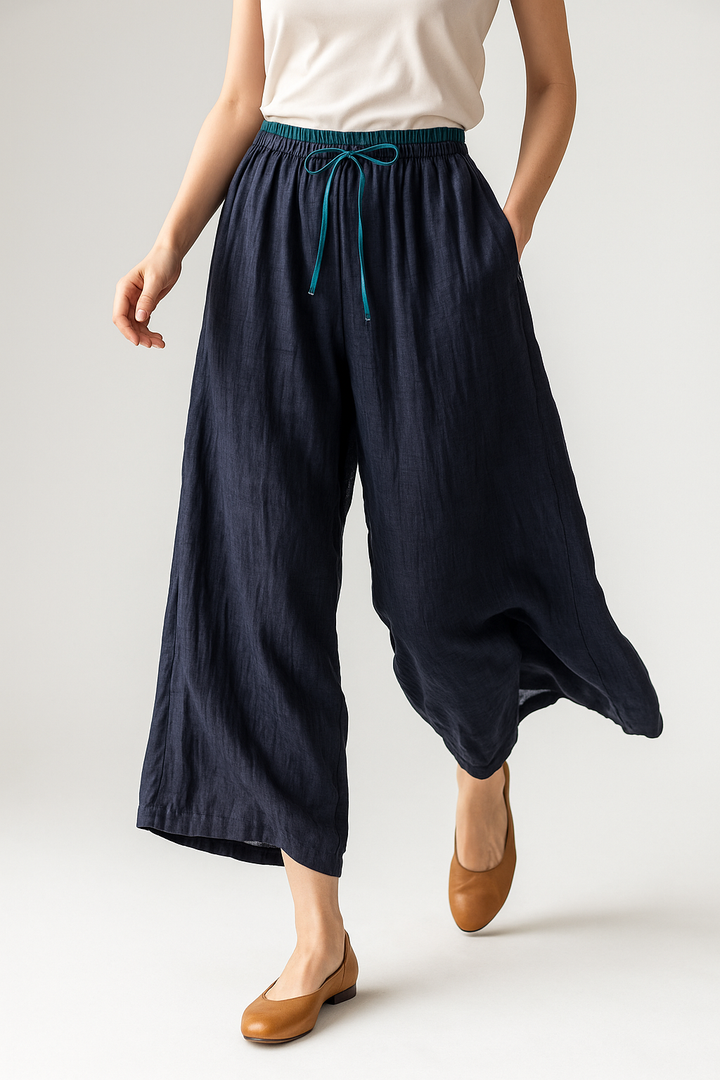 Olivia Bennet | Linen Trousers for Women in Natural Fit, Beige