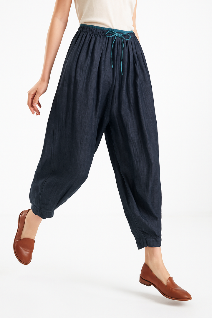 Olivia Bennet | Linen Trousers for Women in Natural Fit, Beige