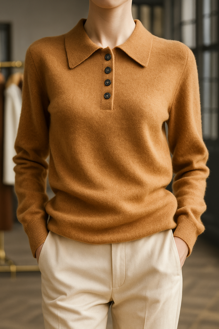 Olivia Bennet | Wool Polo Sweater for Women in Natural Color