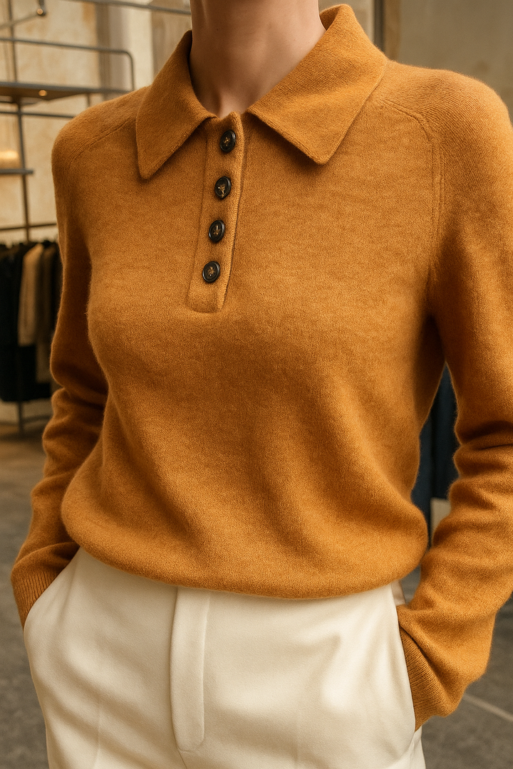 Olivia Bennet | Wool Polo Sweater for Women in Natural Color
