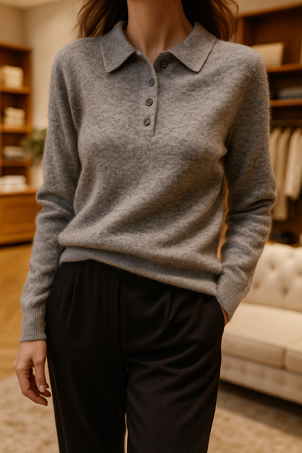 Olivia Bennet | Wool Polo Sweater for Women in Natural Color