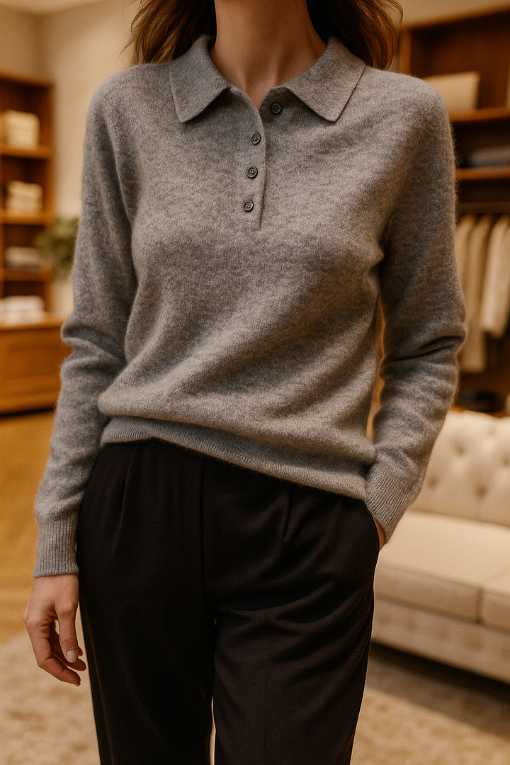 Olivia Bennet | Wool Polo Sweater for Women in Natural Color