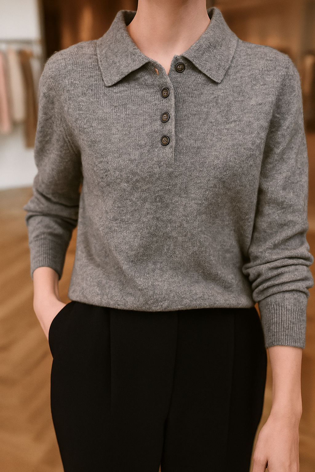Olivia Bennet | Wool Polo Sweater for Women in Natural Color