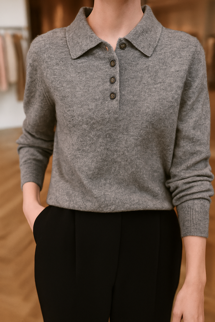 Olivia Bennet | Wool Polo Sweater for Women in Natural Color