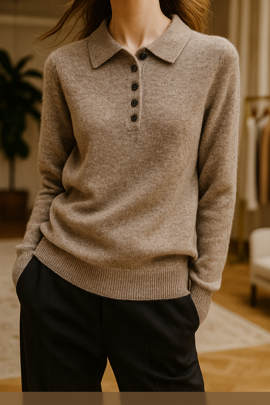 Olivia Bennet | Wool Polo Sweater for Women in Natural Color