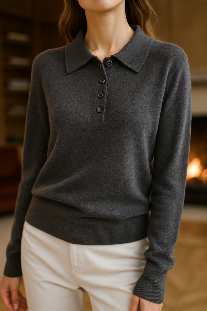Olivia Bennet | Wool Polo Sweater for Women in Natural Color