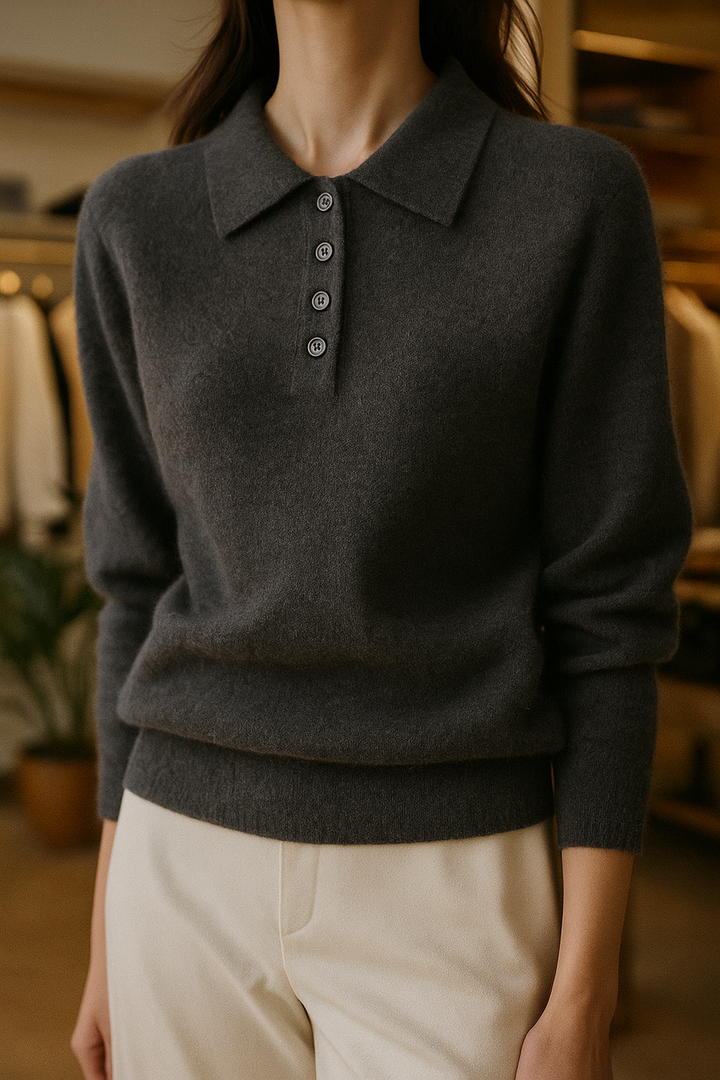 Olivia Bennet | Wool Polo Sweater for Women in Natural Color