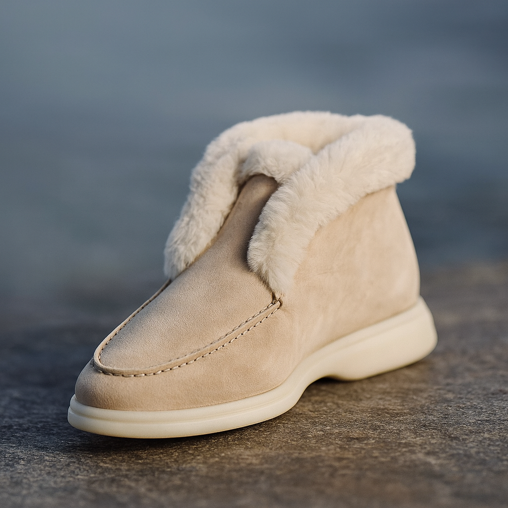 Olivia Bennet | Shearling Loafer Boots for Women in Brown