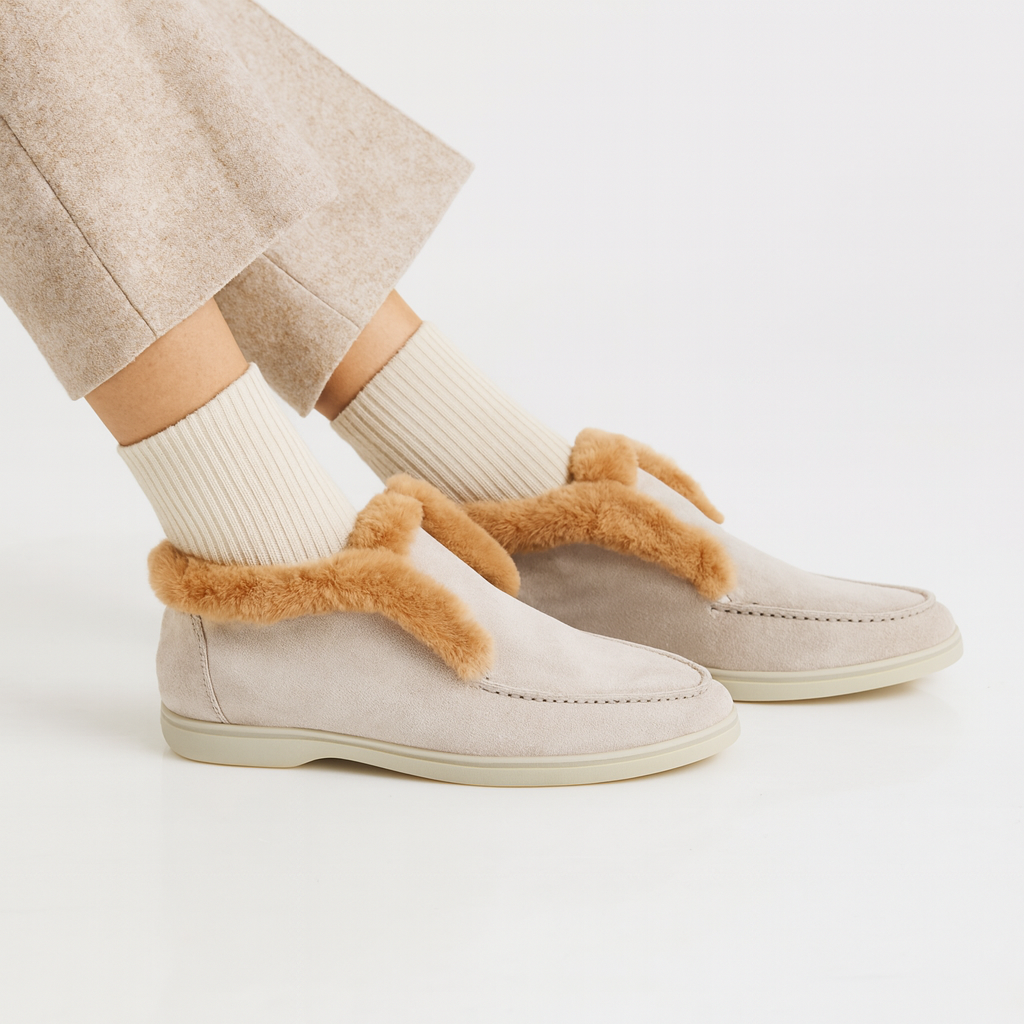 Olivia Bennet | Shearling Loafer Boots for Women in Brown