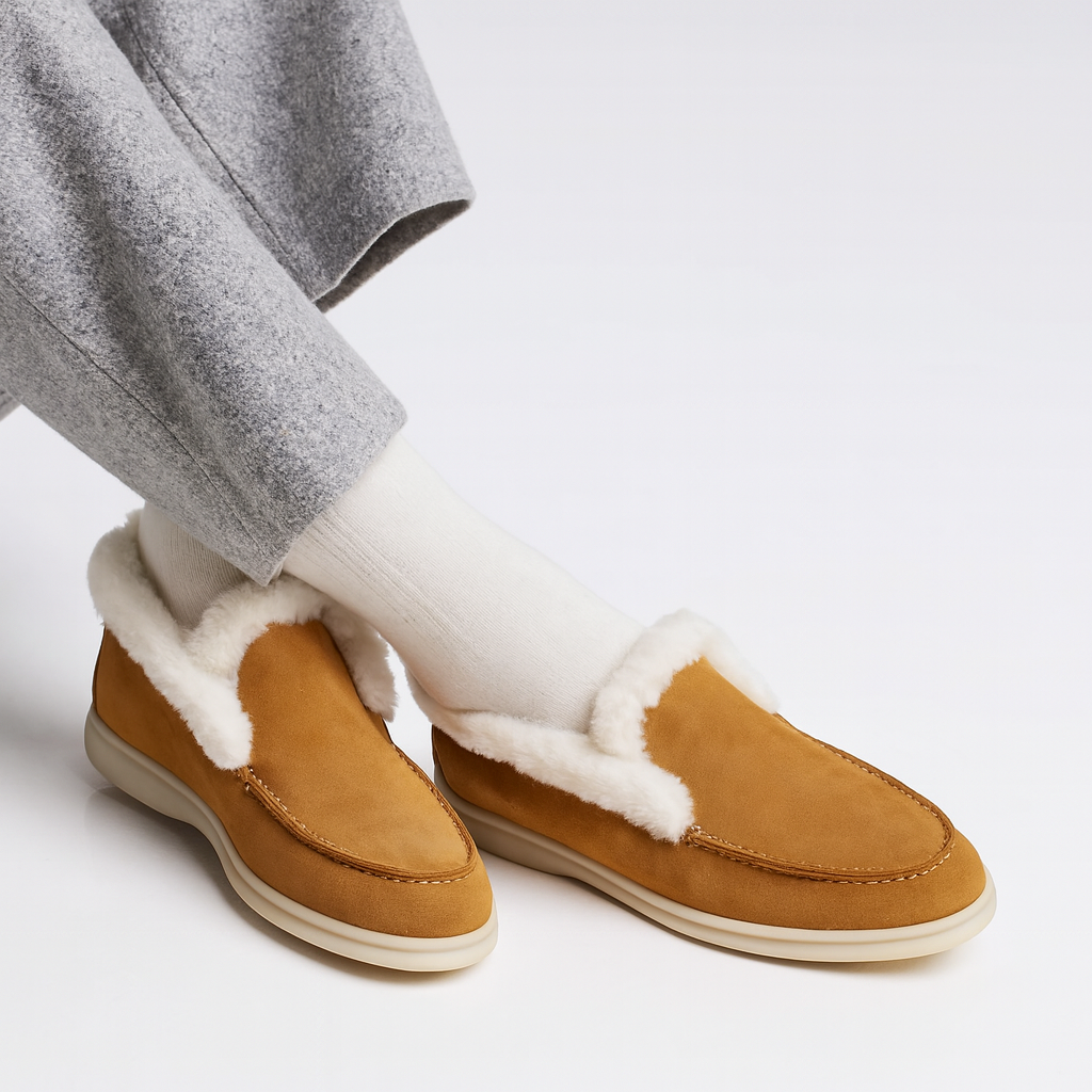 Olivia Bennet | Shearling Loafer Boots for Women in Brown