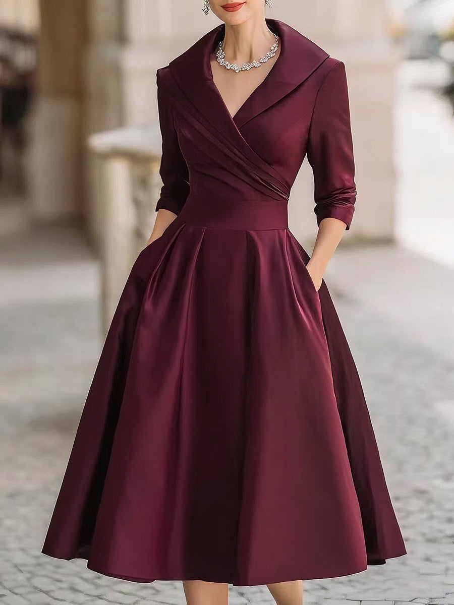 Olivia Bennet | Draped-Collar Midi Satin Dress