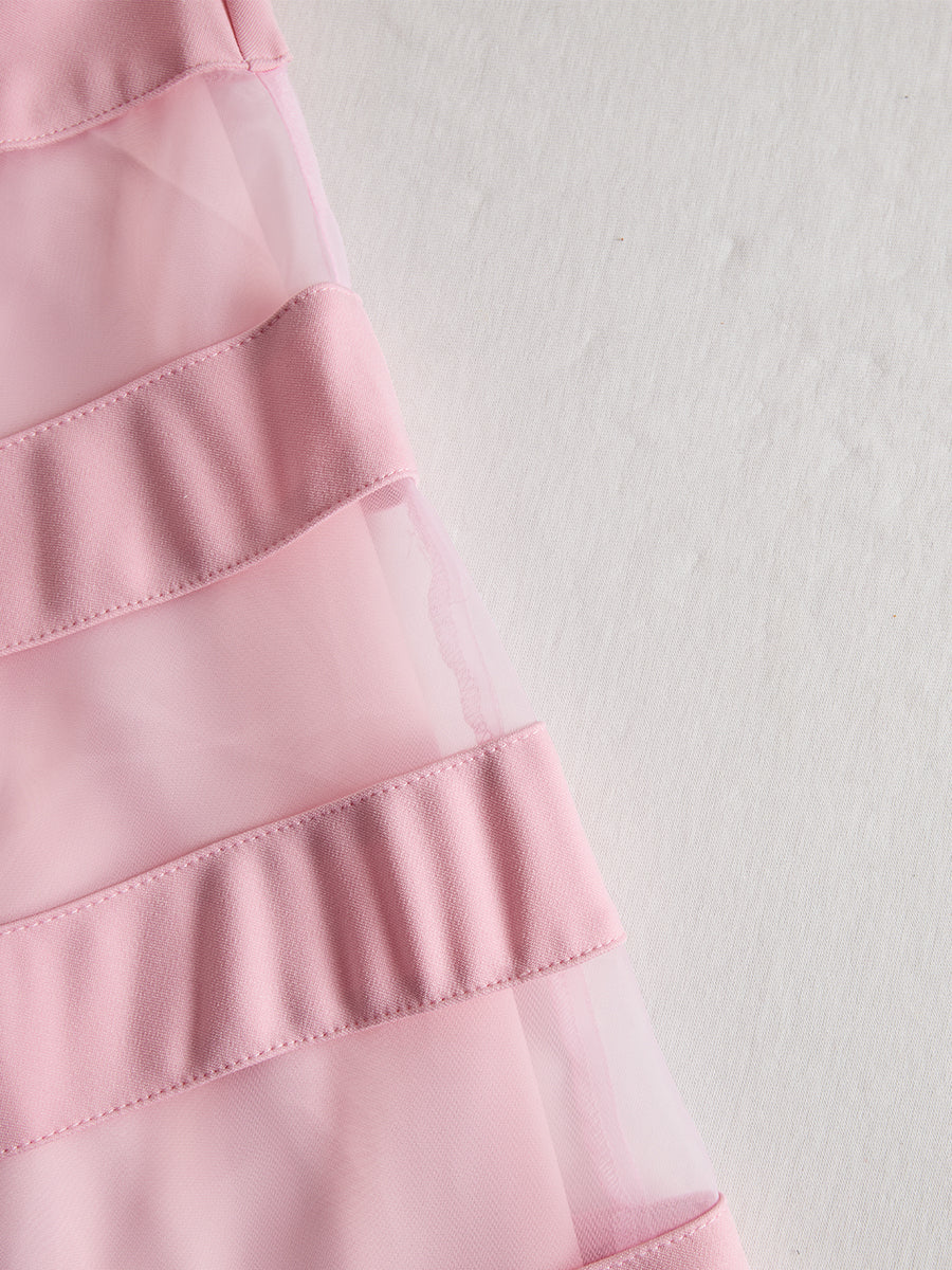 Olivia Bennet | Elegant Sheer Panel Flared Midi Dress