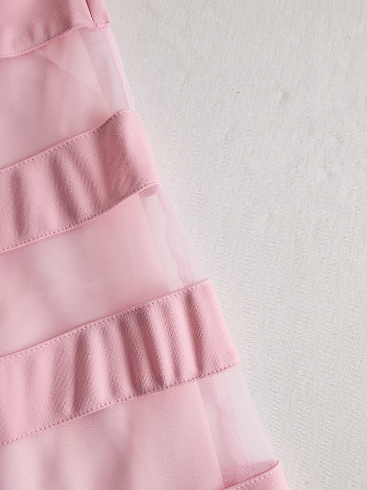 Olivia Bennet | Elegant Sheer Panel Flared Midi Dress