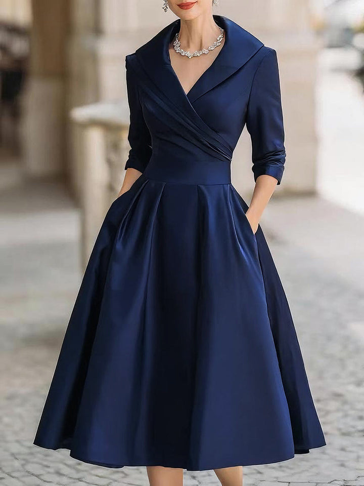 Olivia Bennet | Draped-Collar Midi Satin Dress