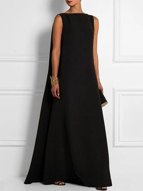 Olivia Bennet | Loose Simple Solid Color Sleeveless V-Back Maxi Dress