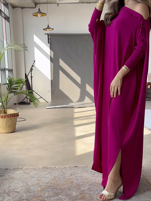 Olivia Bennet | H-Line Loose Buttoned Solid Color Maxi Dresses