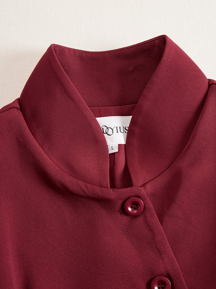 Olivia Bennet | Elegant Band Collar Button-Down Midi Dress With Belt