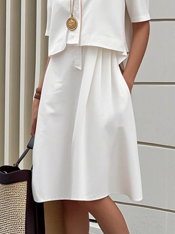 Olivia Bennet | False Two Half Sleeves Buttoned Solid Color Lapel Midi Dresses Shirt Dress