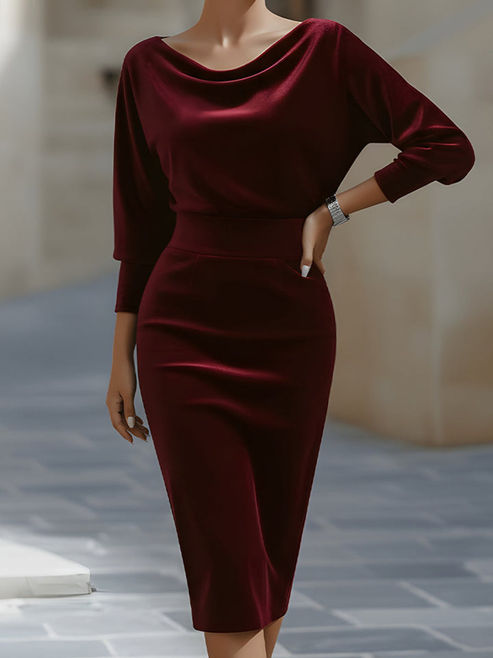 Olivia Bennet | Draped Boat-Neck Velvet Pencil Dress