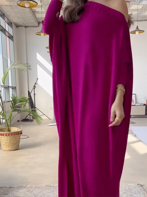 Olivia Bennet | H-Line Loose Buttoned Solid Color Maxi Dresses
