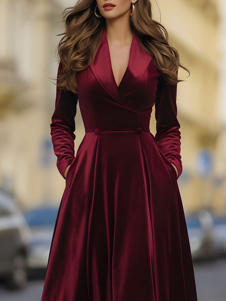 Olivia Bennet | Burgundy Blazer-Style Midi Velvet Dress