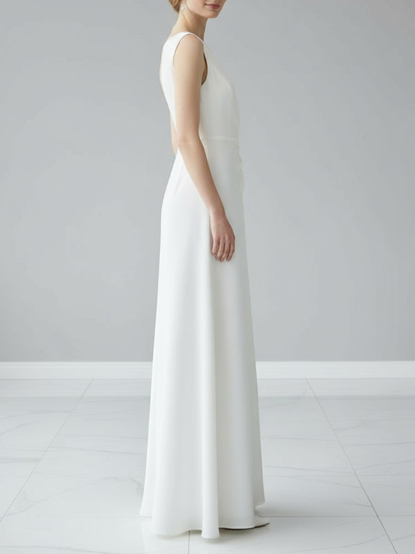 Olivia Bennet | Sleeveless Gauze Pleated Solid Color Split-Joint Round-Neck Evening Dresses Maxi Dresses