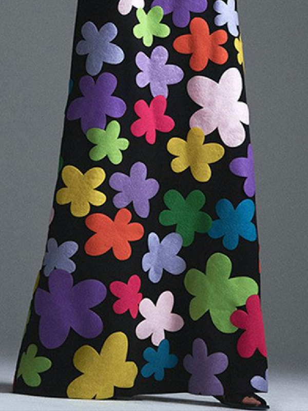Olivia Bennet | Long Sleeves Asymmetric Floral Round-Neck Maxi Dresses