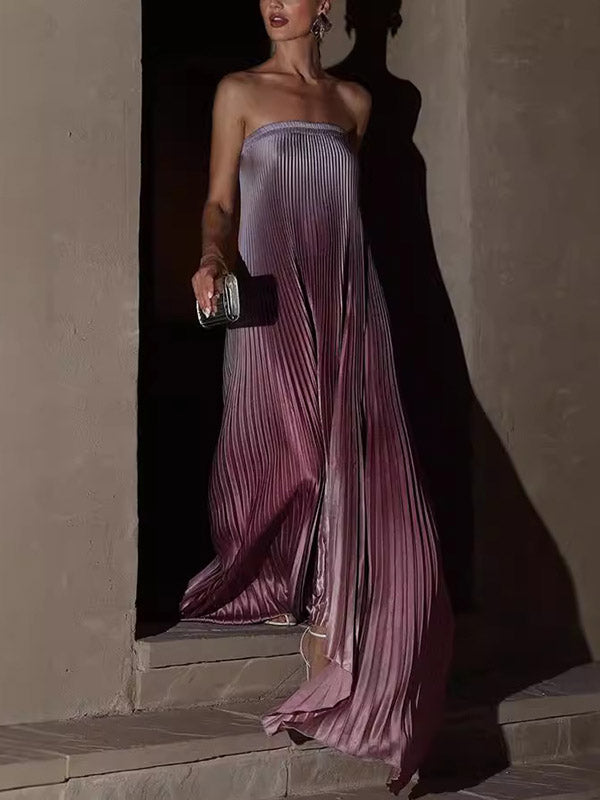 Olivia Bennet | A-Line Loose Elasticity Gradient Pleated Tube Evening Dresses Maxi Dresses