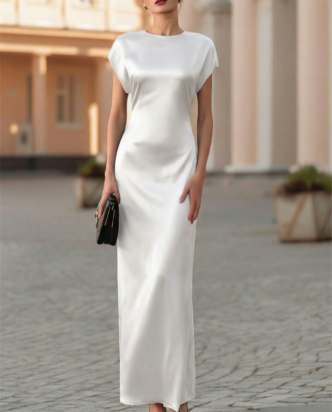 Olivia Bennet | Black Waist-Tie Column Cut Satin Midi Dress