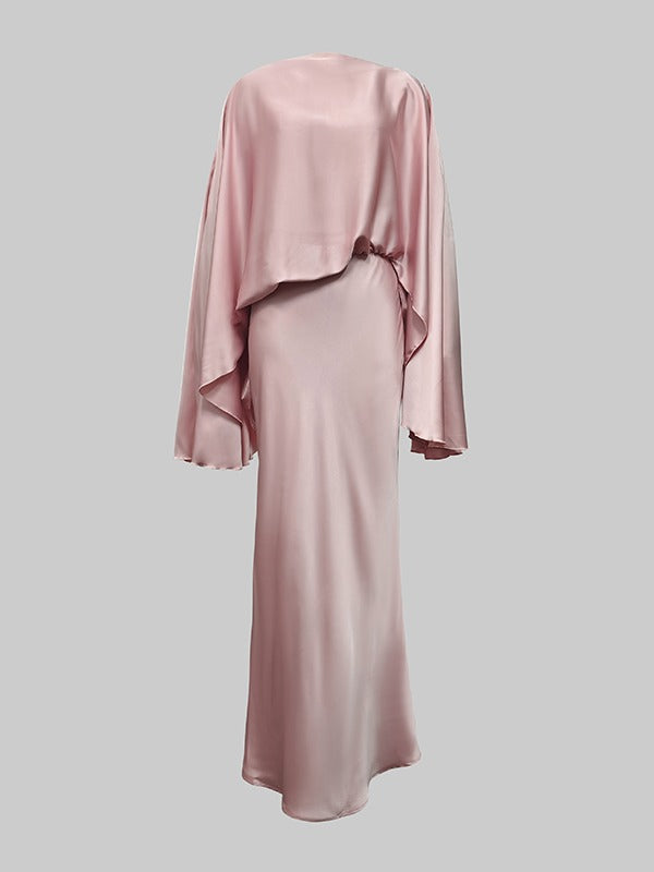 Olivia Bennet | Batwing Sleeves Loose Solid Color Split-Joint Round-Neck Evening Dresses Maxi Dresses