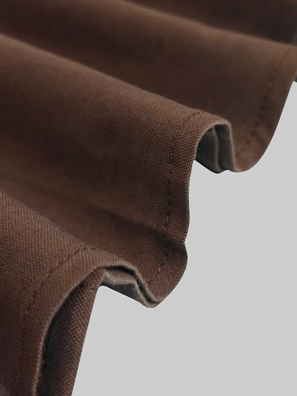 Olivia Bennet | Loose Puff Sleeves Pleated Solid Color Split-Joint Lapel Maxi Dresses Shirt Dress