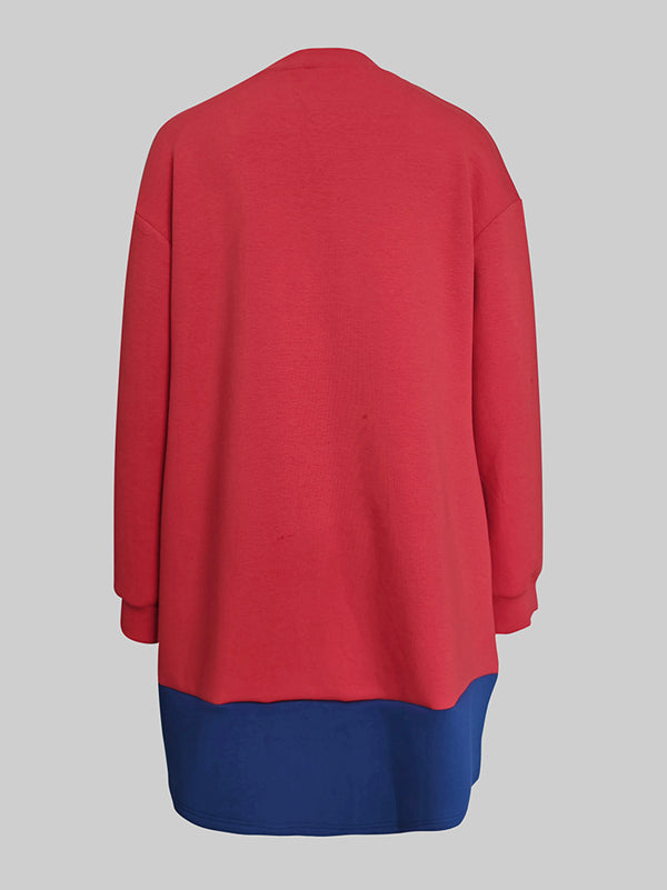 Olivia Bennet | Long Sleeves Loose Contrast Color Pockets Split-Joint Zipper Round-Neck Midi Dresses