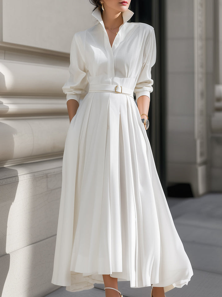 Olivia Bennet | Belted Pleated Cotton Shirt Dress
