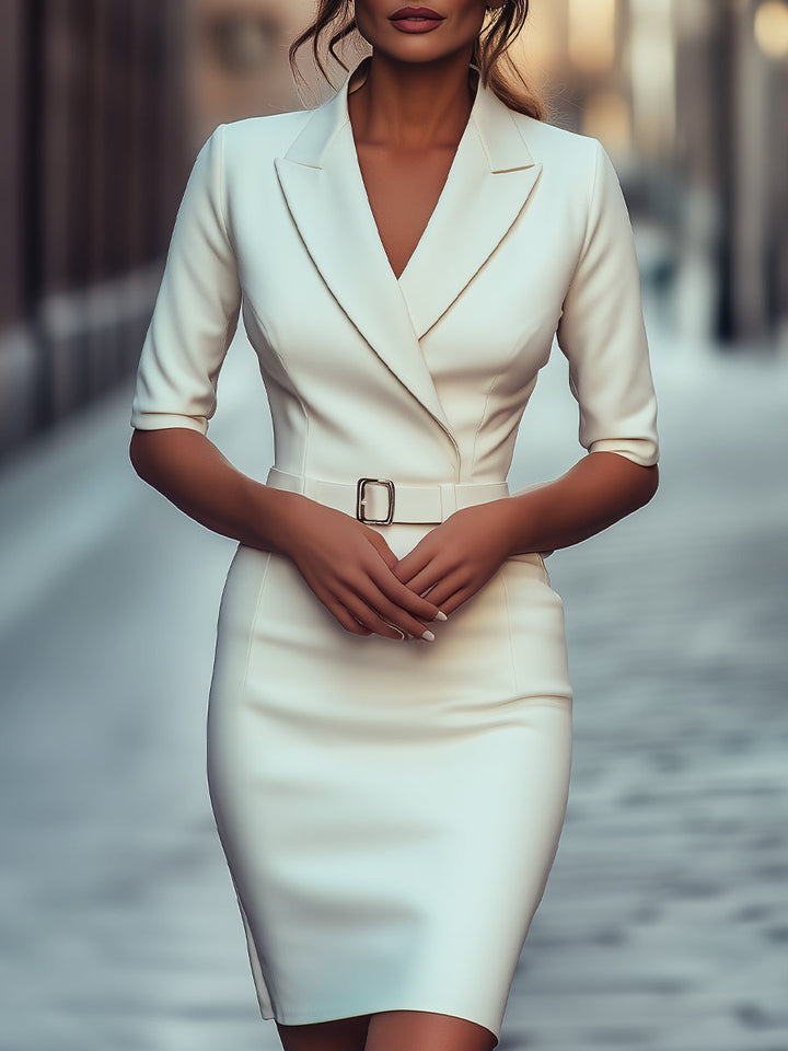 Olivia Bennet | White Tailored Belted Woven Blazer Dress