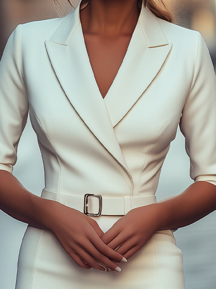 Olivia Bennet | White Tailored Belted Woven Blazer Dress