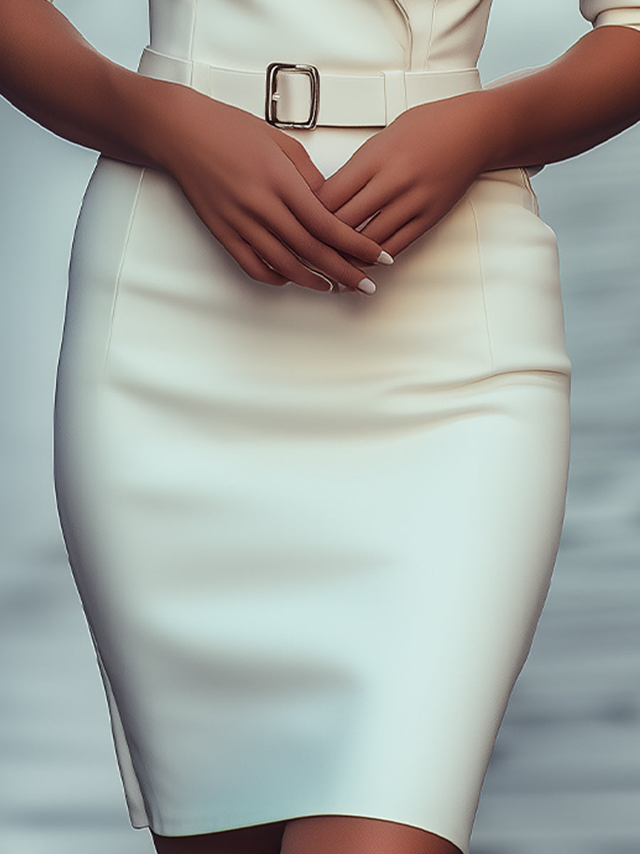 Olivia Bennet | White Tailored Belted Woven Blazer Dress