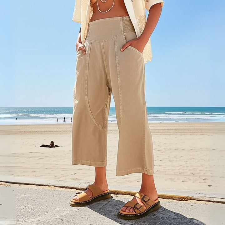 Olivia Bennet | Wide Leg Pant for Women in Soft Fabric, Relaxed Fit, Neutral Color