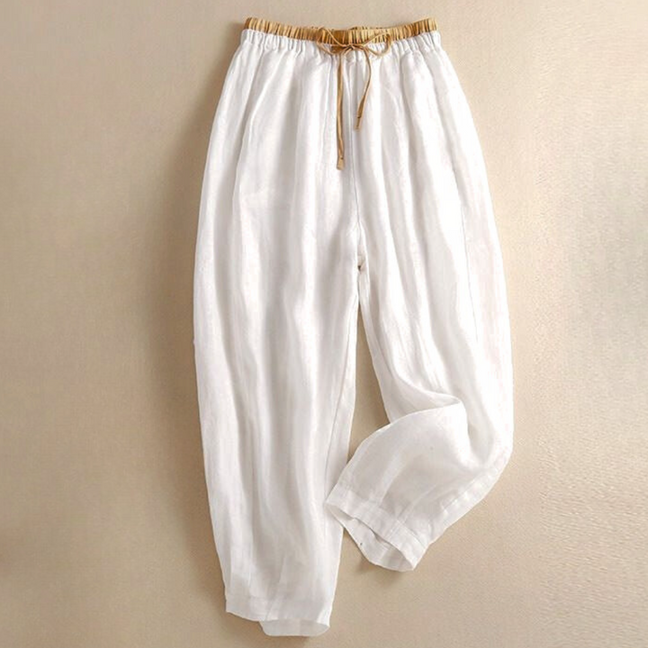 Olivia Bennet | Linen Trousers for Women in Natural Fit, Beige