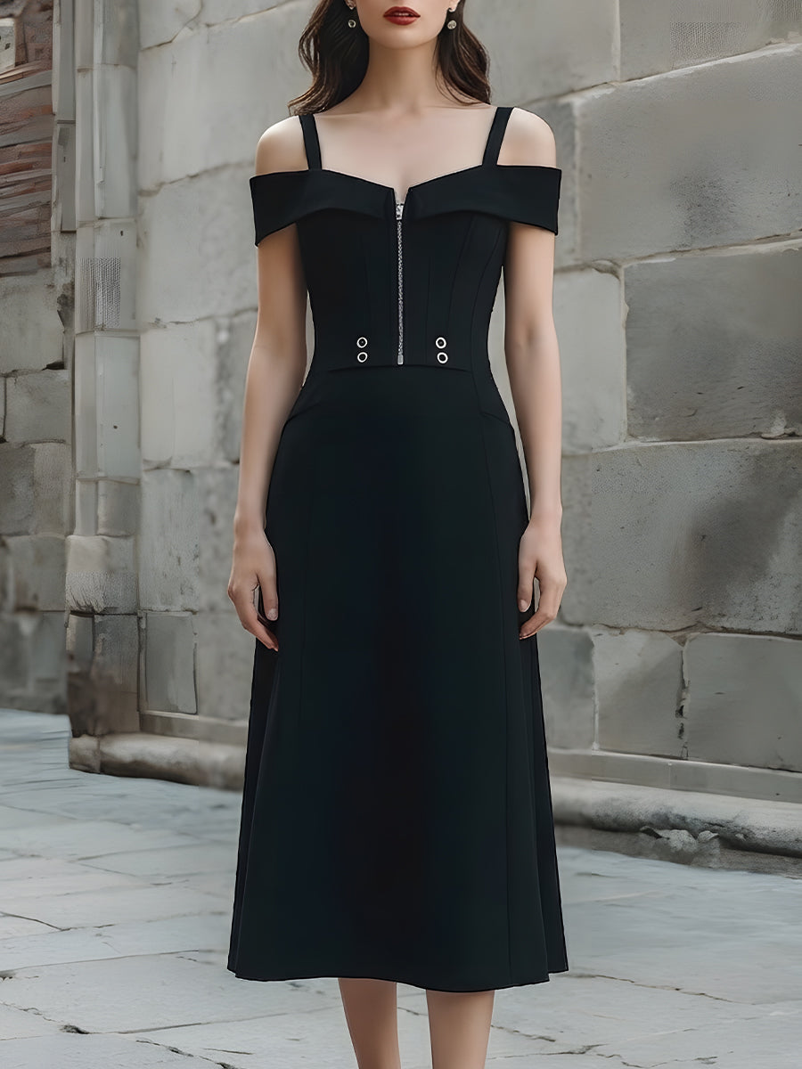 Olivia Bennet | Off-Shoulder Strap Midi Dress